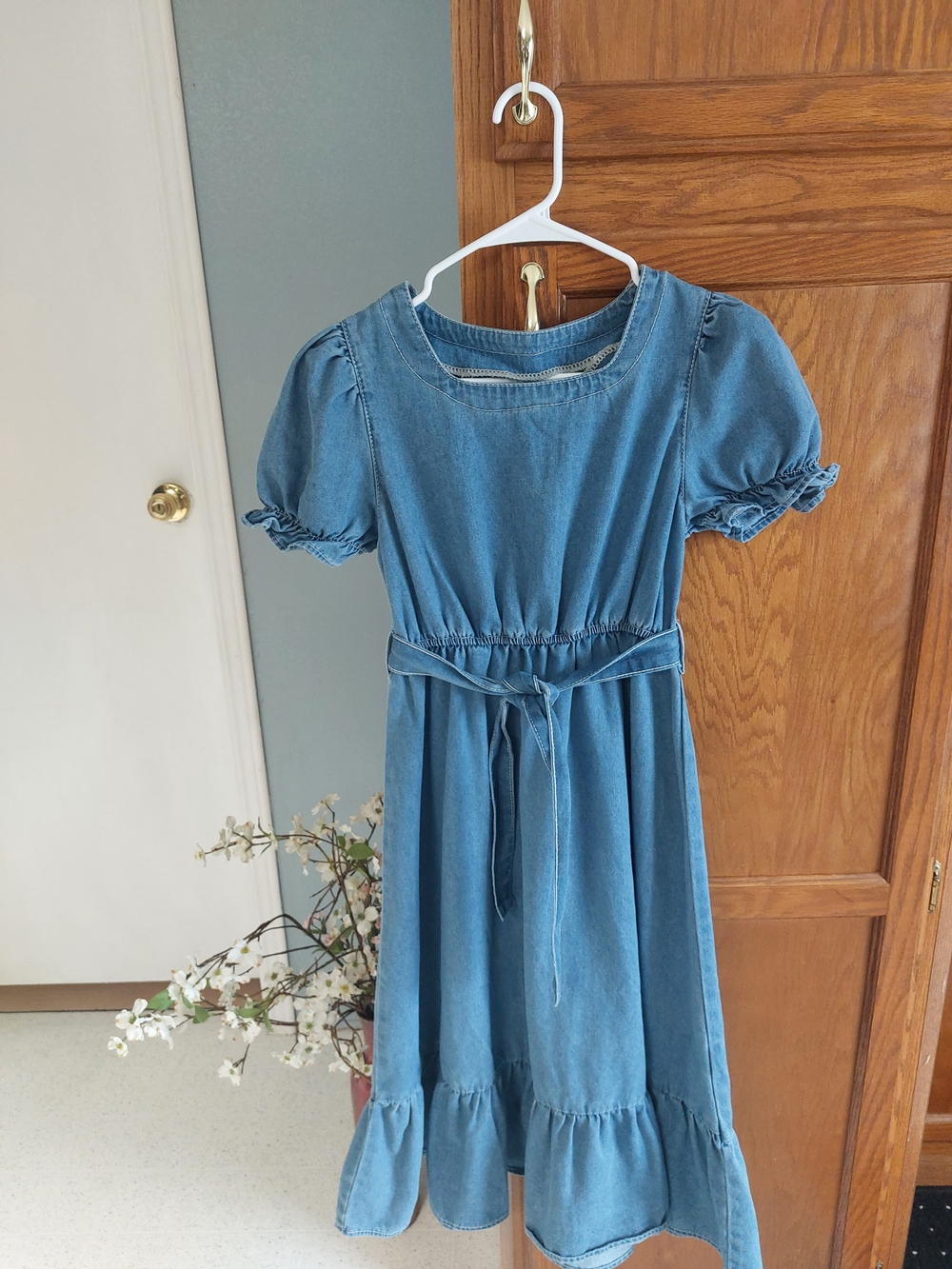 Denim Blue Girls' Dress with Belt